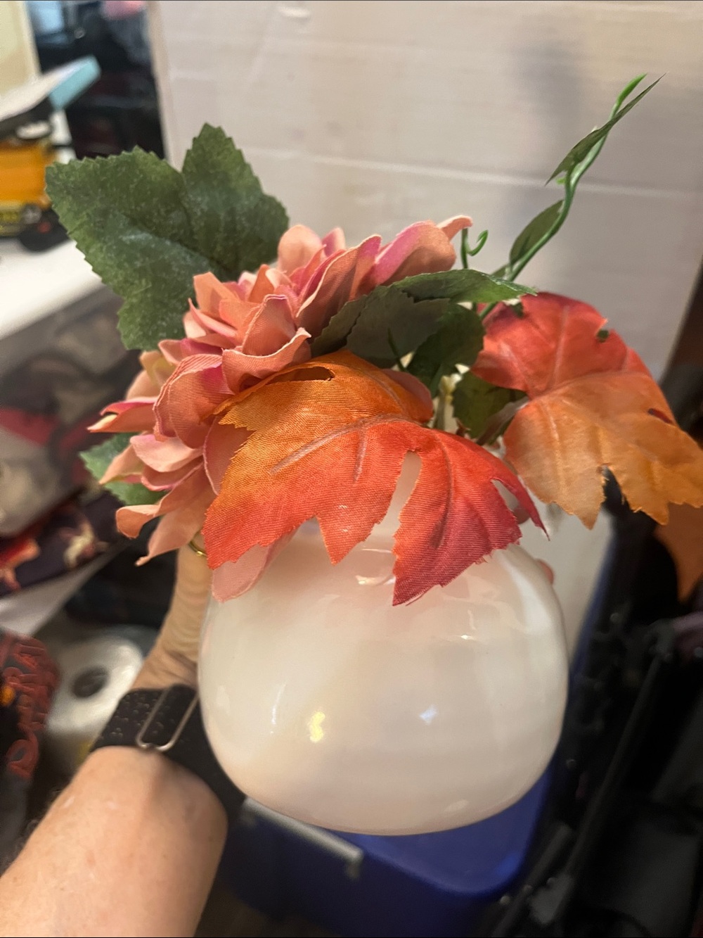 Artificial Fall Floral Arrangement in White Ceramic Vase